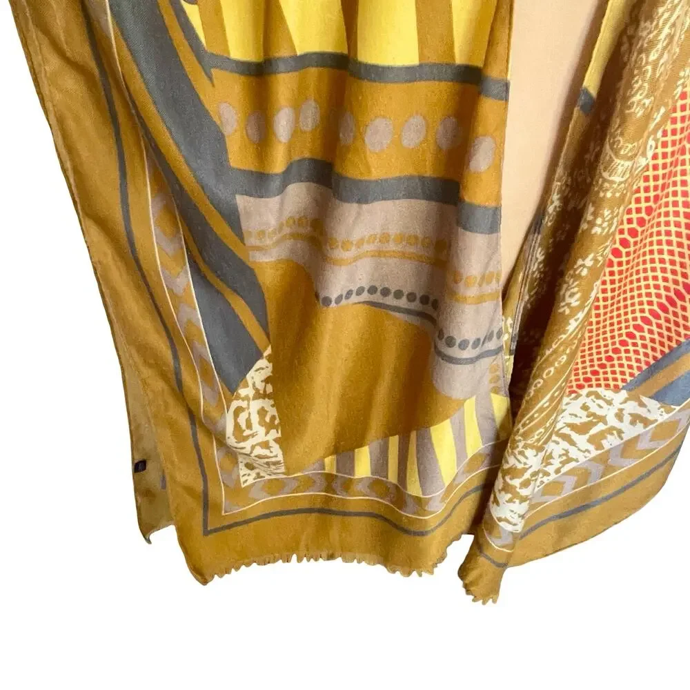 Janice Apparel Wool Blend Kimono Wrap Scarf Multicolor Abstract Art-to-Wear